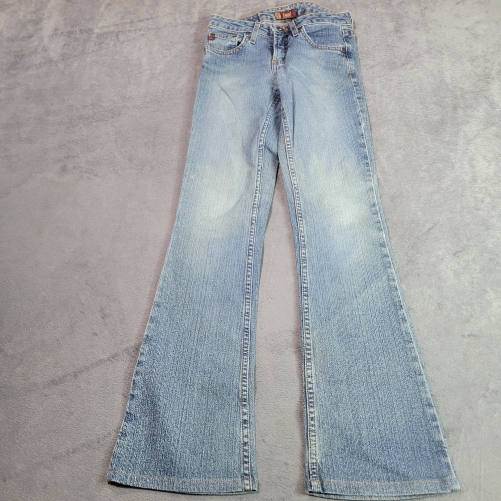 lei Jeans Womens Size 0 Blue Light Wash Flare Low Rise Y2K Bell Bottom Denim - Picture 6 of 8